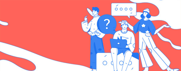 Virtual characters social communication concept business flat vector hand drawn illustration