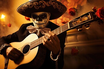 Obraz premium Day of the dead mexican tradition. Man playing guitar