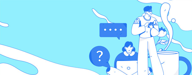 Virtual characters social communication concept business flat vector hand drawn illustration