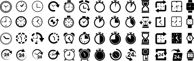 Chrono collection. Countdown timer or stopwatch symbols set. Clocks with different minute time intervals. - obrazy, fototapety, plakaty