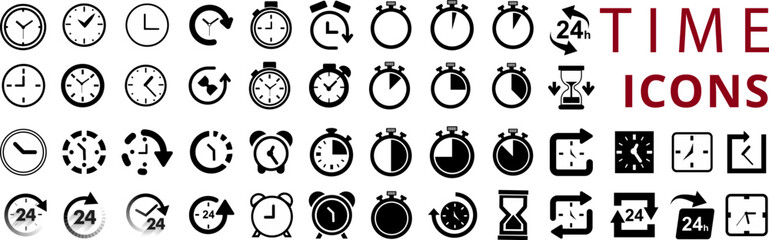 Chronometer icons. Stopwatch timer collection. Timer or clock symbol. - obrazy, fototapety, plakaty