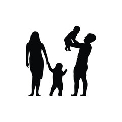Vector silhouette of a family with on a white background.