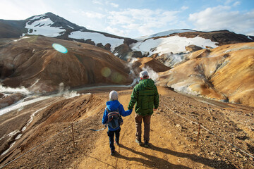 Fototapeta premium The family went hiking in Park in Iceland