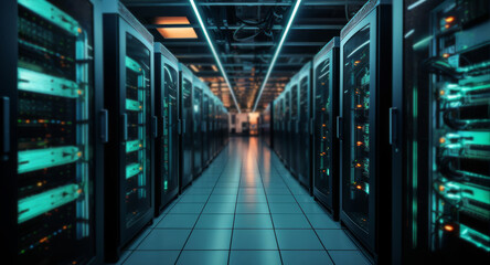Fototapeta premium Data centre server room concept.Big data, networking, storage and safety.