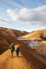 The family went hiking in Park in Iceland
