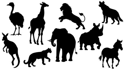 Silhouette set of grassland animals