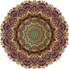 Colorful Asian Mandala Art with Gold Accent 