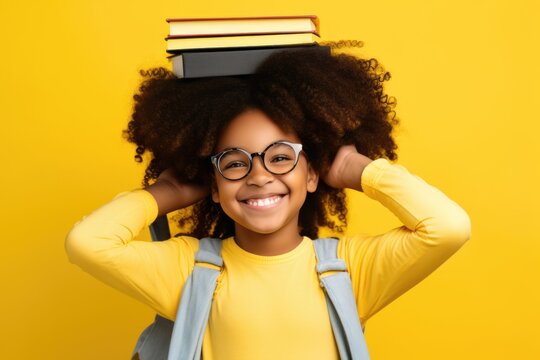 funny smiling Black child school girl with glasses