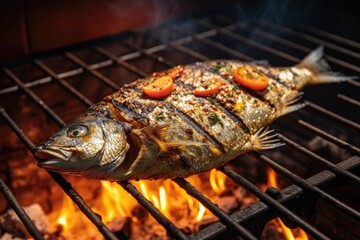 Grilled fish on charcoal