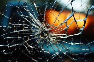 Close-up view of glass broken cracks