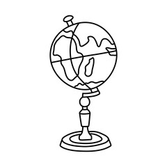 Hand drawn doodle school globe on a stand. Element for the education and study of geography. Isolated on white background