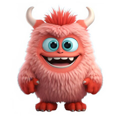 cute red furry monster ,funny horned monster isolated on transparent background ,generative ai