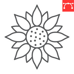 Sunflower line icon, thanksgiving and holidays, flower vector icon, maize vector graphics, editable stroke outline sign, eps 10.