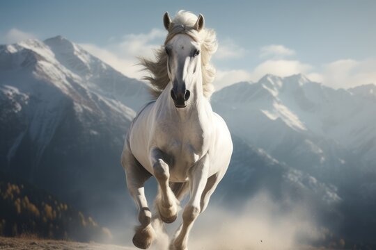 Picture presenting the galloping white horse generative ai