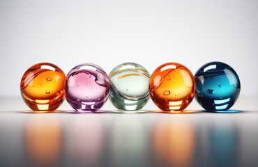 Coloured glass balls over white background