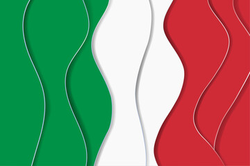 Paper cut out design of the Italian Flag. Flag of Italy in Origami design, paper cutout waves in Italian flag colors. Vector Illustration. 