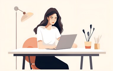Minimalist character illustration of a person working in front of a laptop