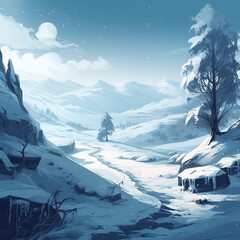Icy Blue Landscape: Stunning Illustration for Your Winter Game
