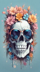 abstract graphic designed skull on abstract colored background, skull on abstract background