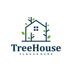 Tree House logo design Template. Creative House Tree logo vector illustration.