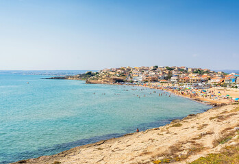Cava D’Aliga beach and small Town in Scicli, Sicily, Italy. - 642083346