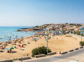 Cava D’Aliga beach and small Town in Scicli, Sicily, Italy. - 642083356