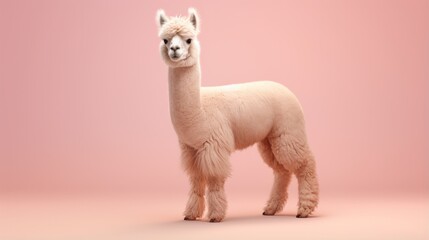 Fototapeta premium An adorable alpaca posing against a vibrant pink backdrop