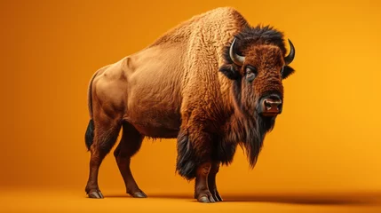 Photo sur Aluminium Buffle A majestic buffalo standing in a vibrant yellow landscape