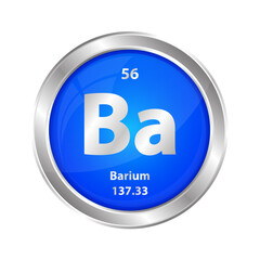 Icon structure Barium (Ba) chemical element round shape circle blue. Chemical element of the periodic table. Sign with atomic number. Study in science for education. 3D vector illustration.