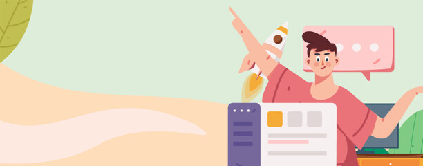 Business people working in flat vector concept operation hand drawn illustration