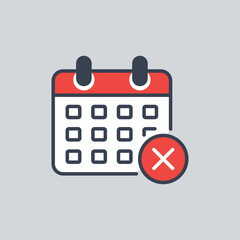 Calendar with cross icon vector illustration. Schedule on isolated background. Date cancel sign concept.