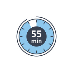 Clock icon vector illustration. Timer sign 55 min on isolated background. Countdown sign concept.