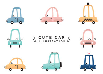 Set of hand drawn cartoon cars illustration. © Una