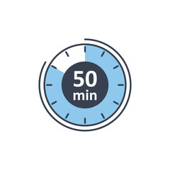 Clock icon vector illustration. Timer sign 50 min on isolated background. Countdown sign concept.