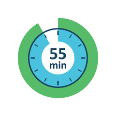 Clock icon vector illustration. Timer sign 55 min on isolated background. Countdown sign concept.