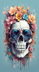 abstract graphic designed skull on abstract colored background, skull on abstract background