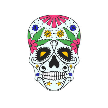 Sugar skull with colorful decoration.Day of the Dead symbol.Mexican Celebration Colorful Sugar Skull Symbol