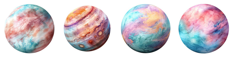 Watercolor painting of an isolated planet with a clipping path transparent background