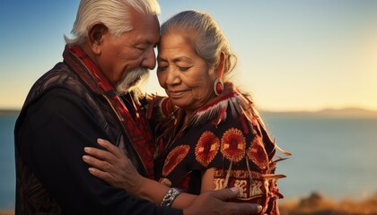 Elderly couple embracing and in love. Generative AI