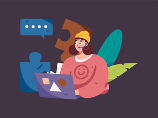 Business people working in flat vector concept operation hand drawn illustration