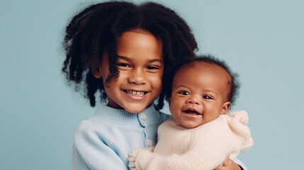 A proud big sister shares a special moment with her adorable lil sibling. Generative AI