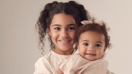 A multicultural big sis holds her lil one. Generative AI