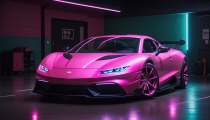 Pink modern luxury fast sports car four wheels vehicle