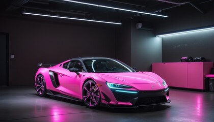 Pink modern luxury fast sports car four wheels vehicle