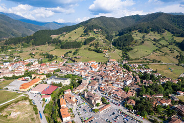 Fototapeta premium Potes, Spain - Summertime in the beautiful village of Potes in the Picos de Europa