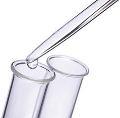 A drop of liquid is dropped from a pipette into a test tube - 642089513
