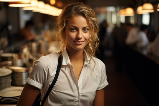 young waitress in a cafe