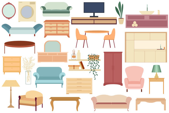 set of furniture illustrations, great design for any purpose. Art icons set. Modern furniture. Simple flat design. Home decor