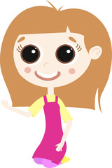 cute little girl waving, cute cartoon child sitting and waving, vector illustration of a kindergarten child