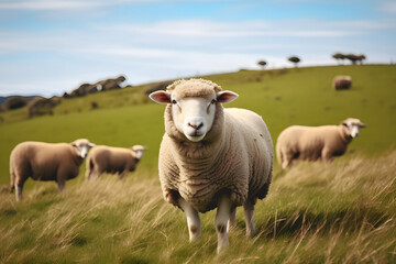 Fototapeta premium Closeup shot of sheep in a grassland
